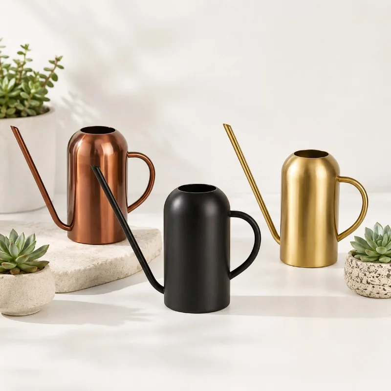 Stainless steel long nozzle watering kettle black metal retro household watering can