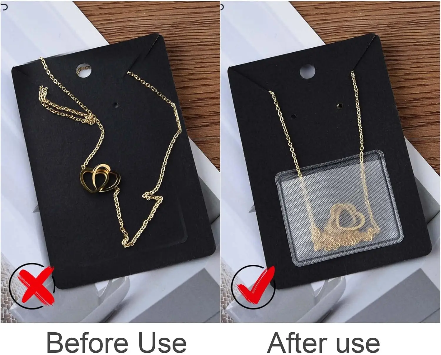 10/50 stücke selbst klebende Halsketten Beutel für DIY Kette Lagerung Display Karten Tasche Schmuck Verpackung liefert Zubehör Ergebnisse – Detail 4