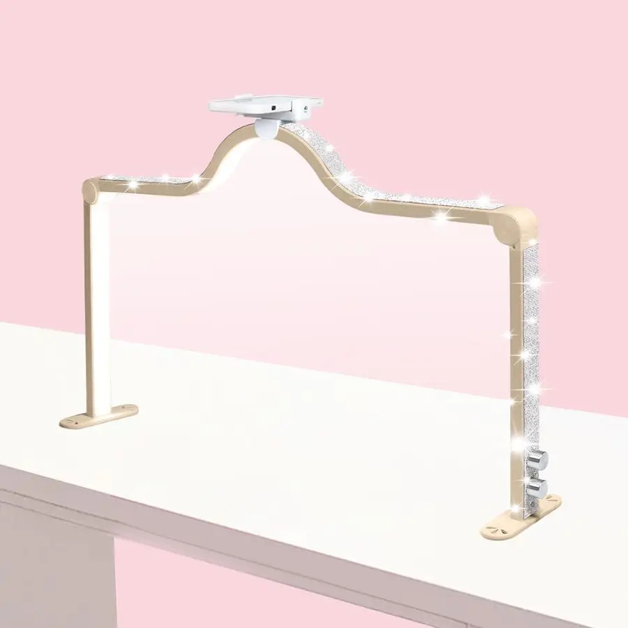 

Nail Light for Desk, 3Level Dimming Half Moon Light, 3360LM Lamp, Adjustable with Phone Holder, Eye Protection Ideal for Nail T