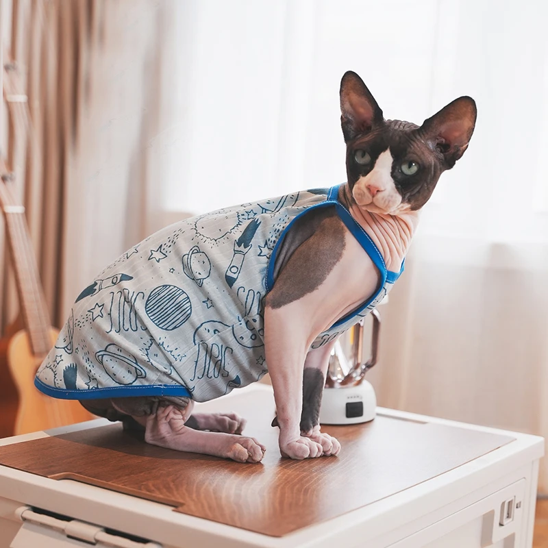 Sphynx Cat Clothing Sphinx Blue Cotton Vest Soft Sleeveless Shirt Kittens Coat Breathable Devon Rex Soft Clothing Cat Supplier