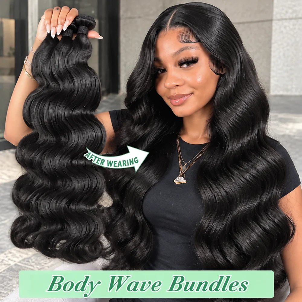 Natural Black Brazilian Body Wave Human Hair Bundles Unprocessed Remy Hair Weave Extensions Soft Thick Wefts 22 24 26 28 Inch Long