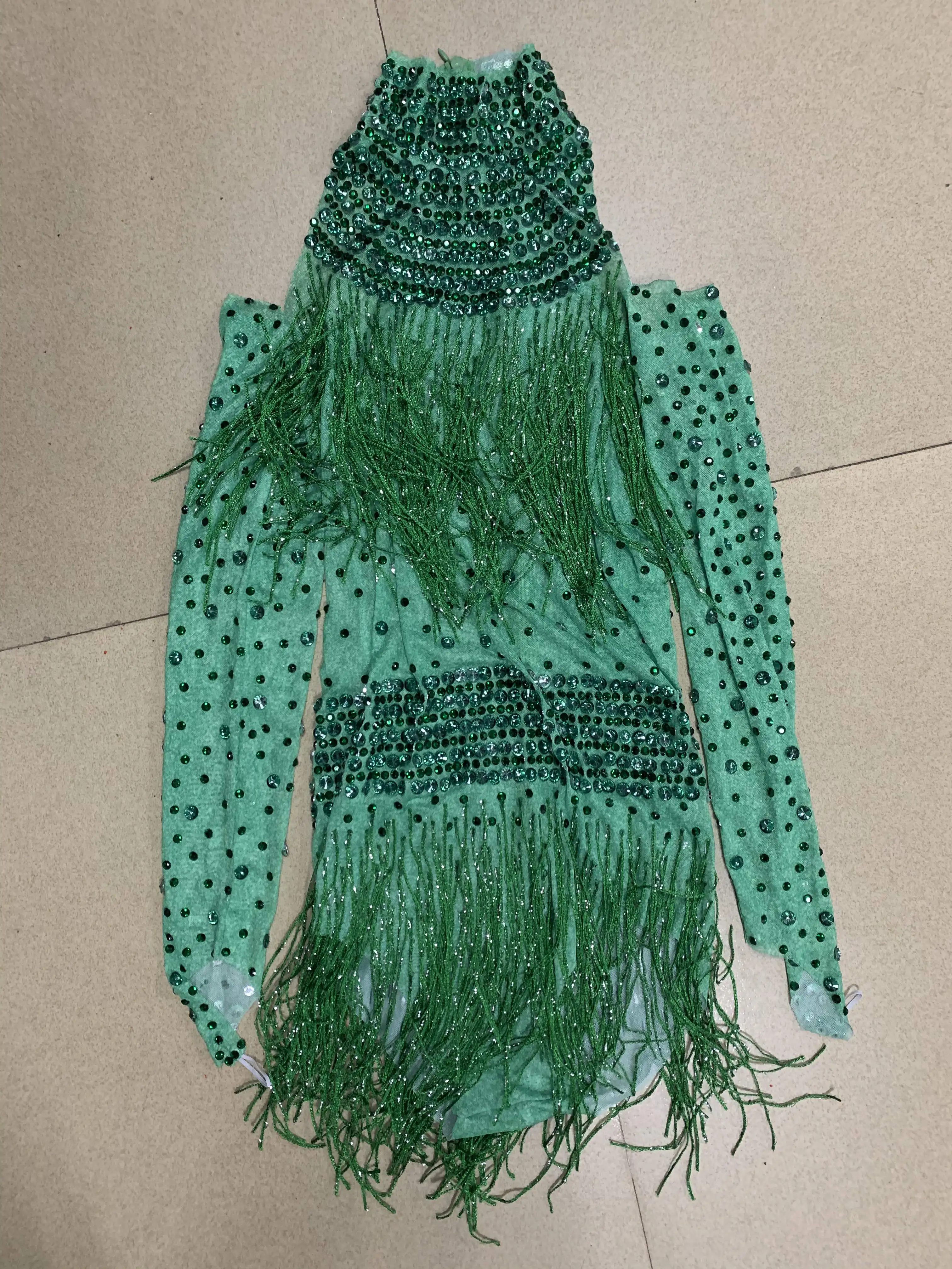 Sparkly Rhinestones Fringes Leotard Sexy DanceBodvsuit Nightclub Outfit Show PerformanceStage Wear Singer Dancer Costume D064