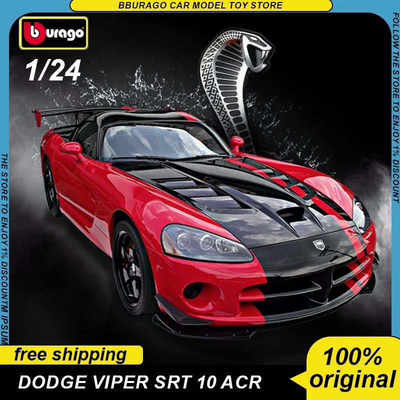 Bburago 1:24 Dodge Viper Srt 10 Acr Sports Car Diecast Model Edition Car Alloy Luxury Vehicle Toys Car Collection Ornaments Gift