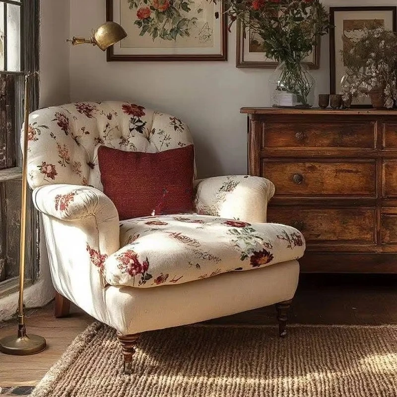 retro printing single sofa chair American living room light luxury leisure chair fabric sofa