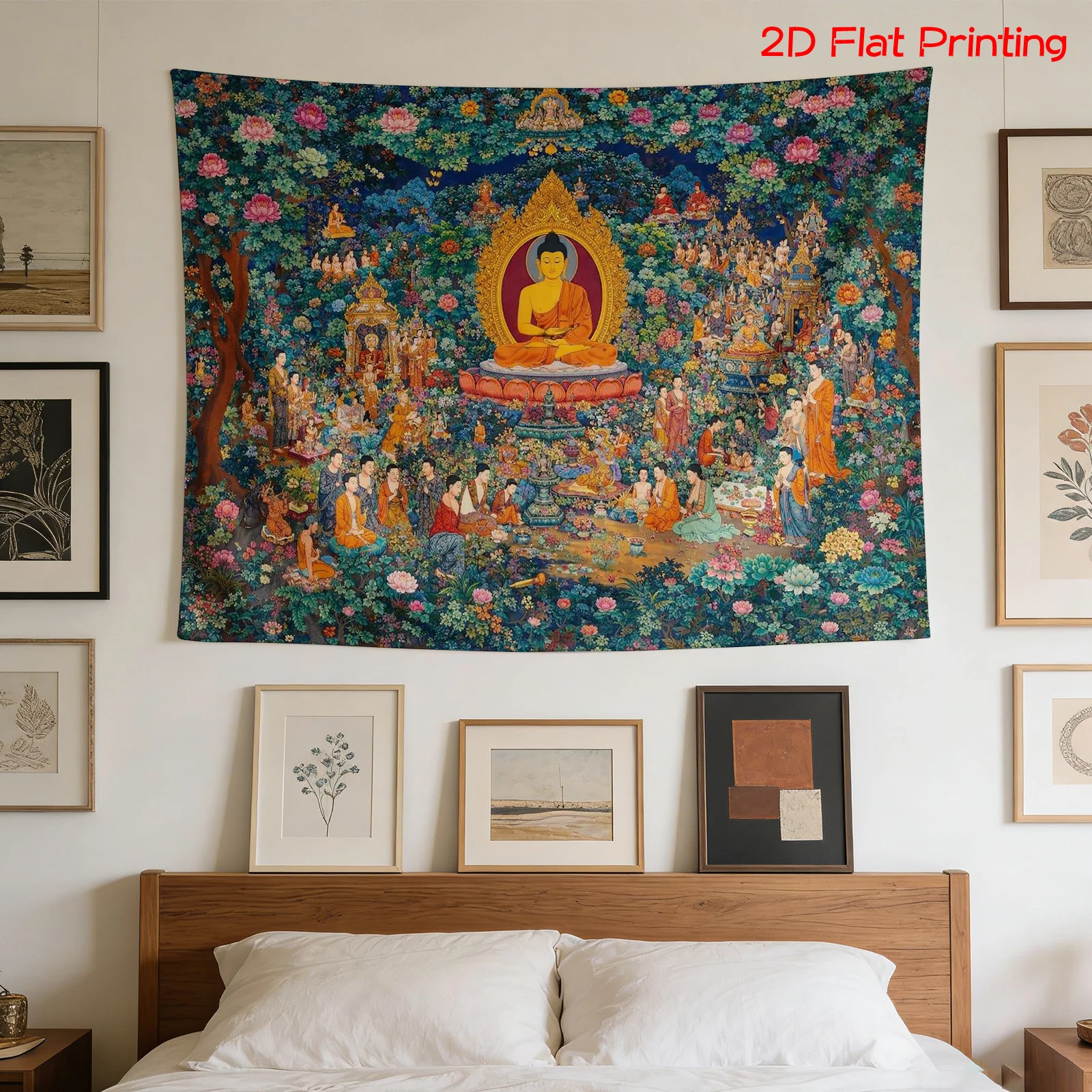 Elegant Buddhist Buddha Wall Tapestry Large Print Boho Ethnic Polyester Fabric Hanging Wall Art Spiritual Sacred Room Decor Post