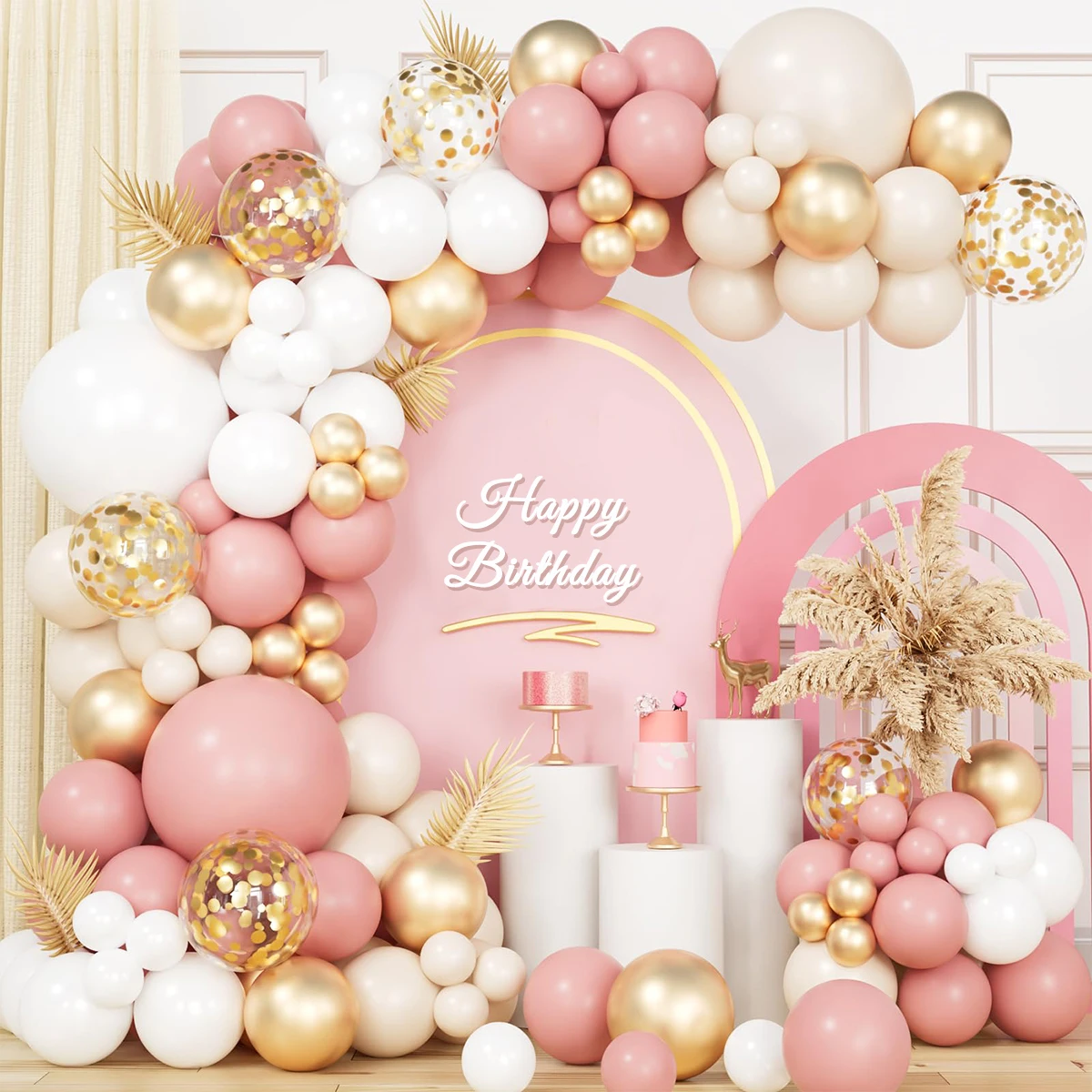 Kit de arco de guirnalda de globos Retro rosa Pastel Macaron, decoración de fiesta de cumpleaños de boda, Baby Shower de niñas, cadena de Globos de Oro rosa