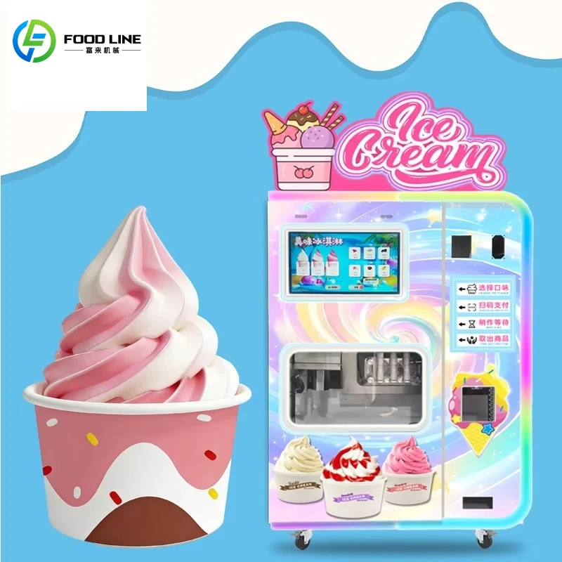Customize  Robot Coin Operated Cash QR Code Credit Card Smart Fully Automatic Soft  Robot  Ice Cream Making Vending Machine