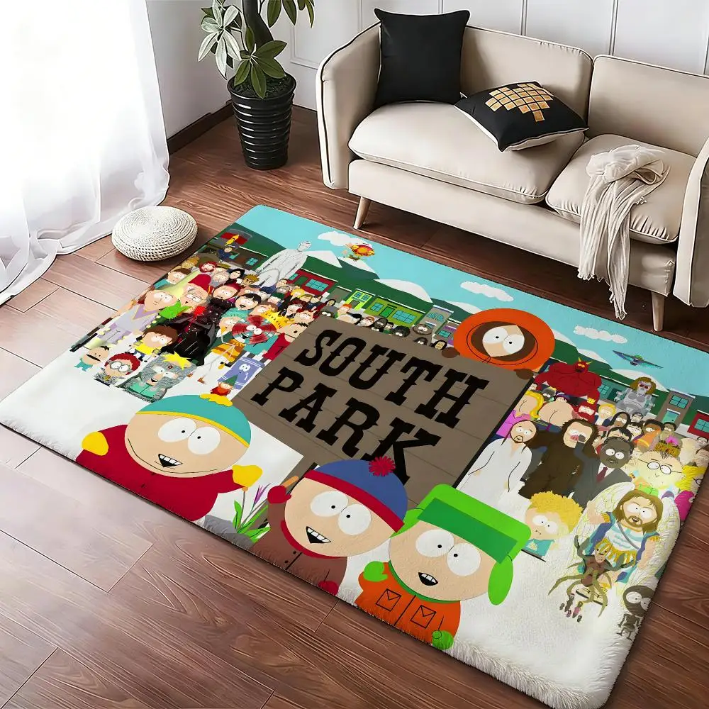 Cartoon S-South P-Park Cute Floor Mat Soft Thickened Absorbent Non-Slip Bedroom Living Room Door Mat Home Decor Flannel Rugs