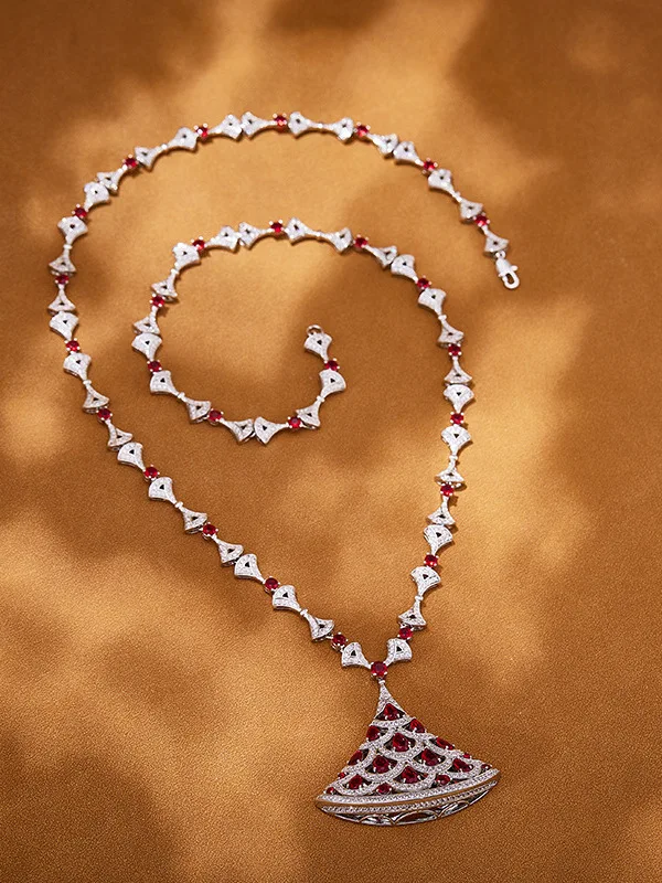 

Модный веер с бриллиантовым покрытием, ожерелое золото 8 карат для женского свитера, цепочка для пары, подходит для сплава белого золота, цирконий, пе...