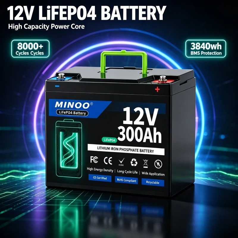 LiFePO4 12V 300Ah Battery 300A BMS 6000+ Deep Cycles Rechargeable Lithium Battery for Solar RV Camper Marine EU Stock