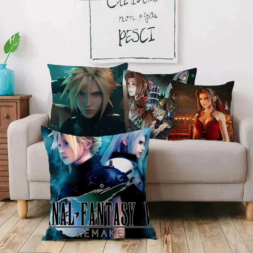 F-Final F-Fantasy VII RemakeS Pillow Covers Cartoon Sofa Decorative Home Double-sided Printing Short Plush Cute Cushion Cover