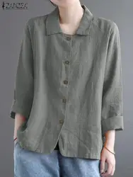 Zanzea Herfst Elegant Effen Shirt Lange Mouw Revers Hals Blouse Mode Ol Werk Blusas Vrouw Vakantie Straat Chemise Oversized