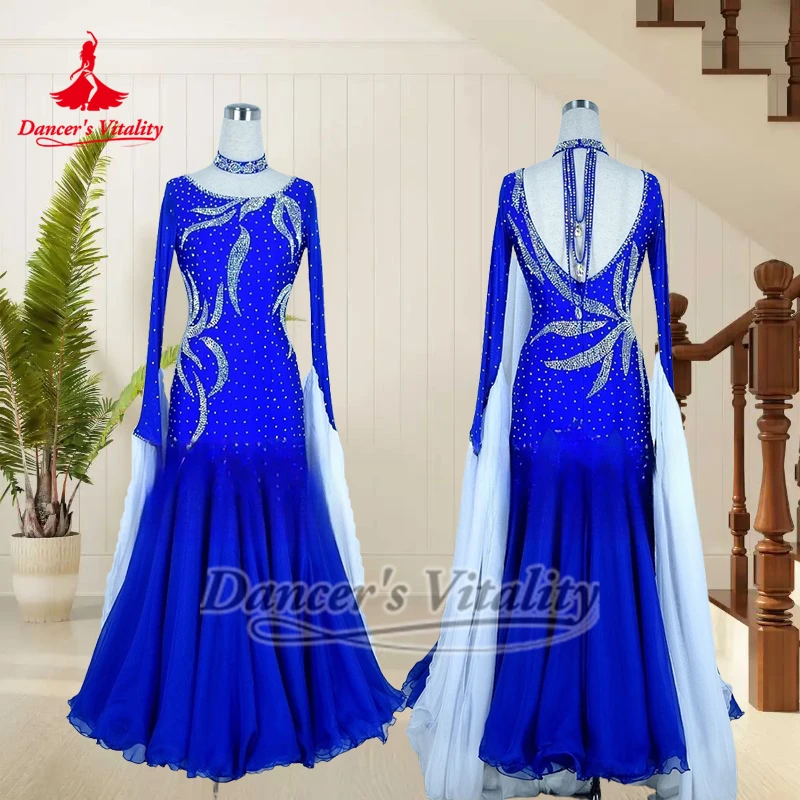 Volwassen Vrouwelijke Wals AB Stenen Competitie Kleding Aangepaste Sociale Dans Verpakt Heupen Jurken met Ketting Danser Vitaliteit