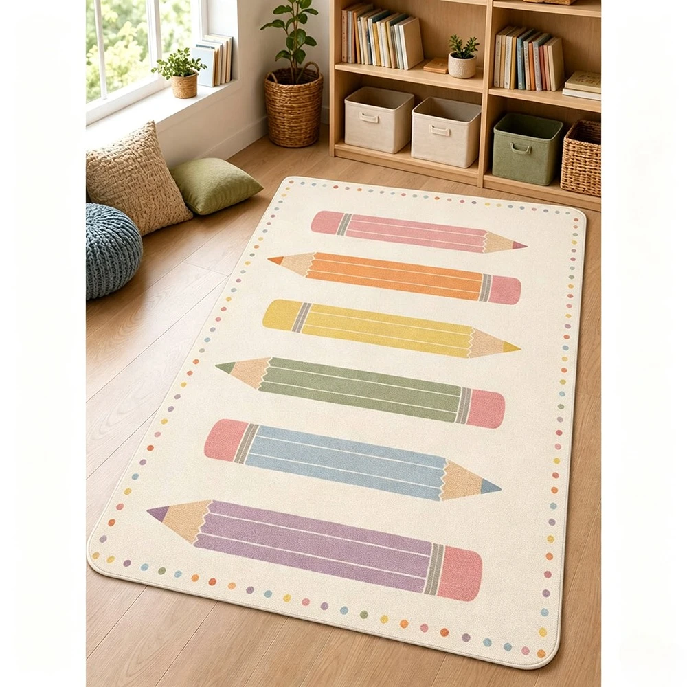 Colorful Pencil Pattern Decorative Area Rug for Living Room Bedroom Classroom Home Floor Mat Indoor Carpet Multi Theme Designs