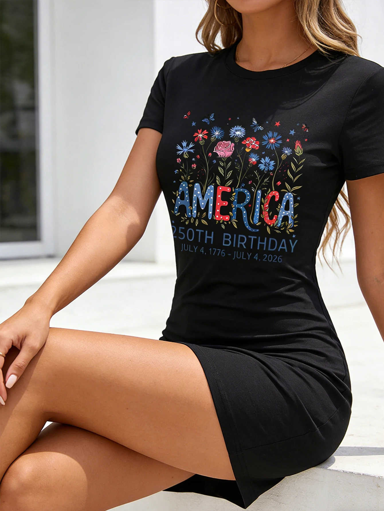 Modisches Damen-Freizeitkleid mit amerikanischem Unabhängigkeitstag-Print, Kurzarm, Y2K-Tough-Girl-Stil