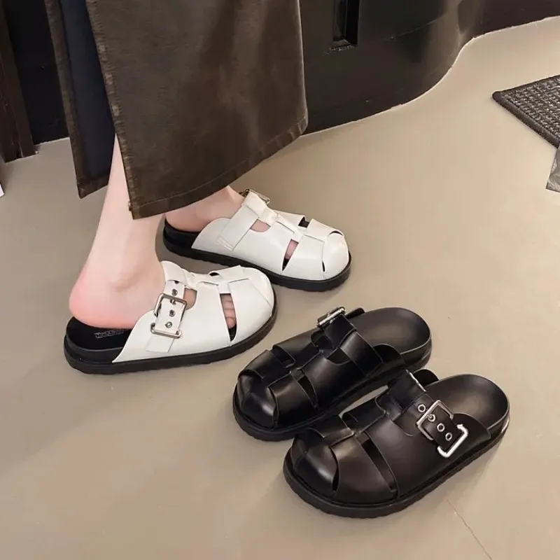 

2025 Casual One Foot Braided Thick Bottom Pig Cage Shoes Muller Half Slippers Baotou Big Head Roman Versatile Sandals for Women