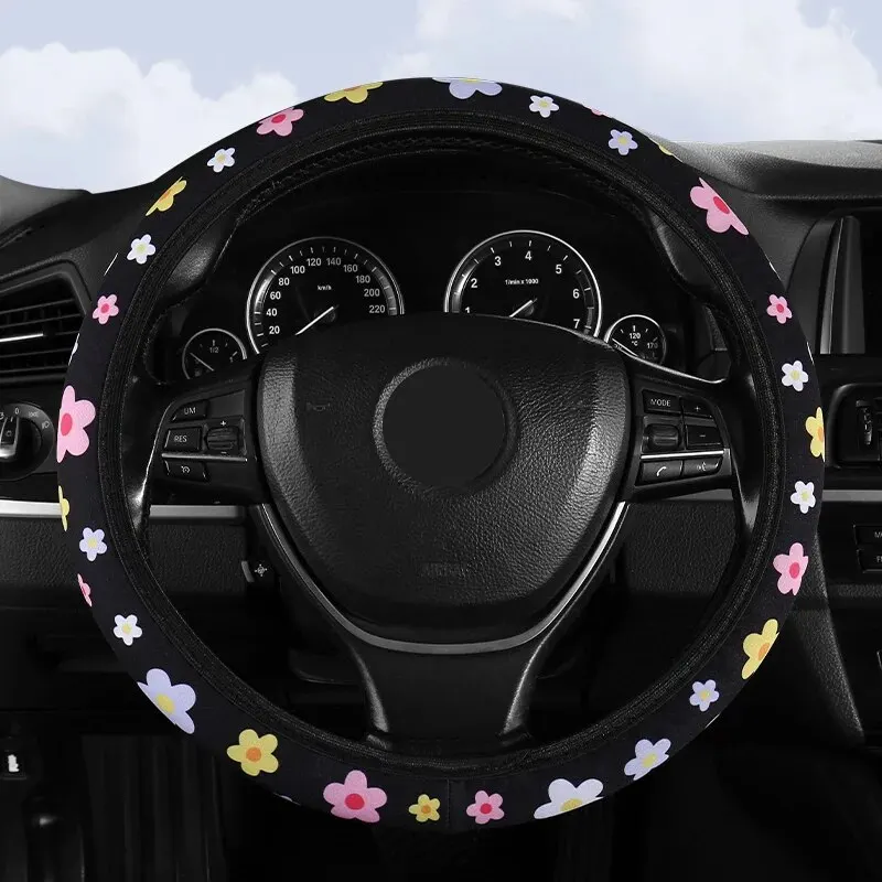 Elastic Stretch Car Steering Wheel Cover Without Inner Ring Fits 14.5-15in Steering Wheels, Breathable , Easy Carry