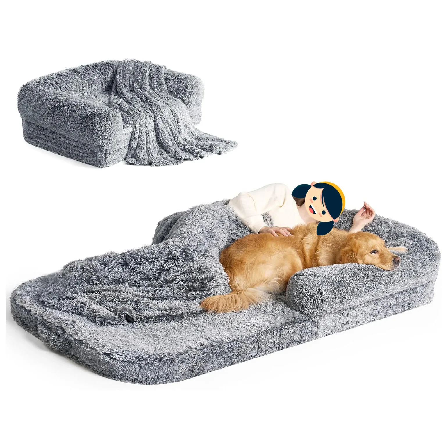 Removable humam dog bed non-slip bottom pet sofa cushion portable plush folding human dog bed