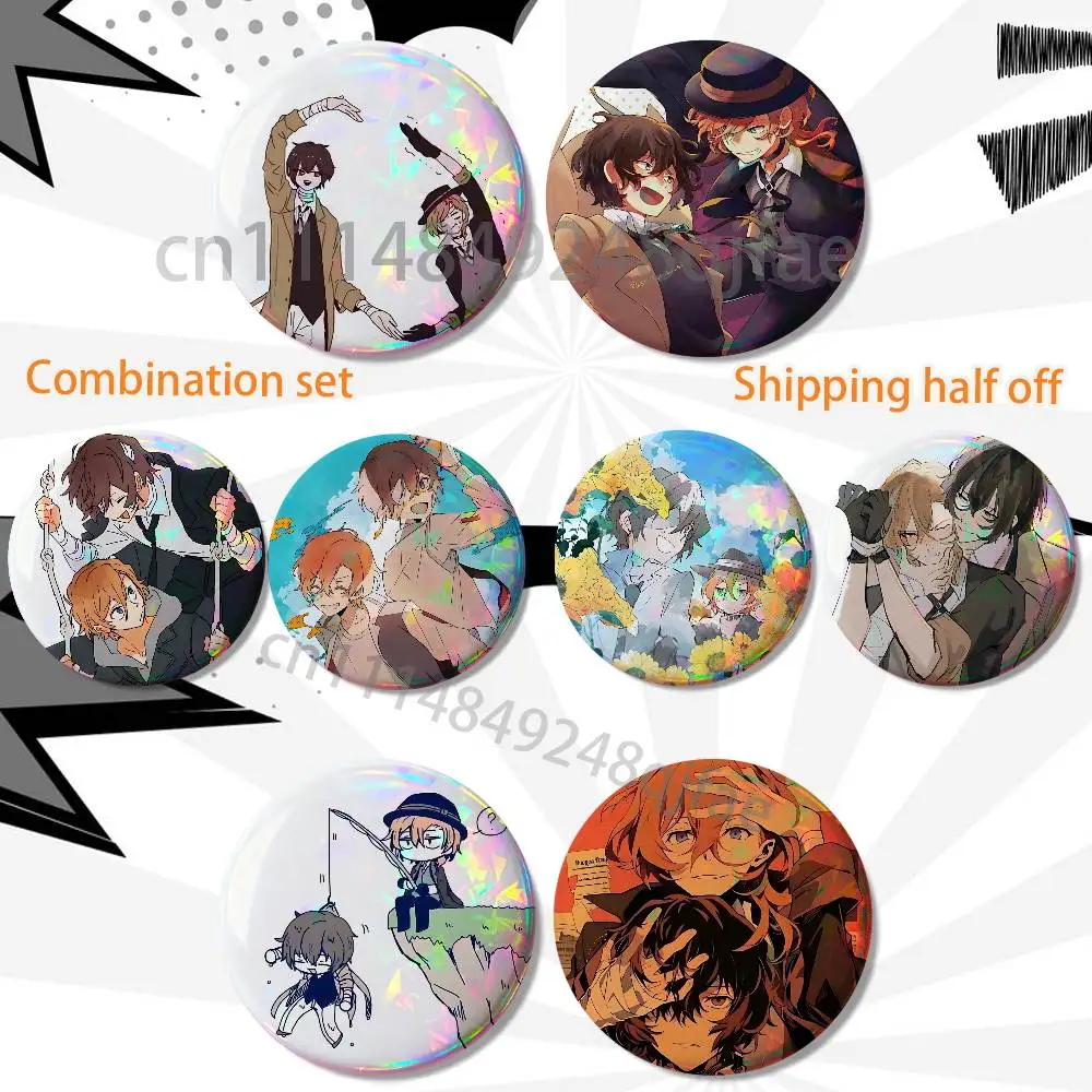 Jaded and cynical Soukoku BSD Chuuya Dazai HD Print Round Lapel Pins Pretty Derby 2 piece set Round Display Brooches Badges
