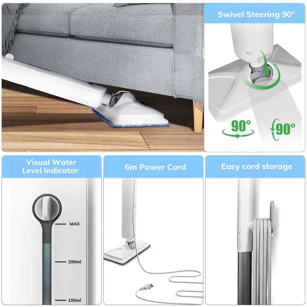 MIUI-ممسحة بخار كهربائية للأرضيات الصلبة ، منظف بخار يدوي متعدد الأغراض ، بلاط وأرضيات صفح ، خفيف الوزن