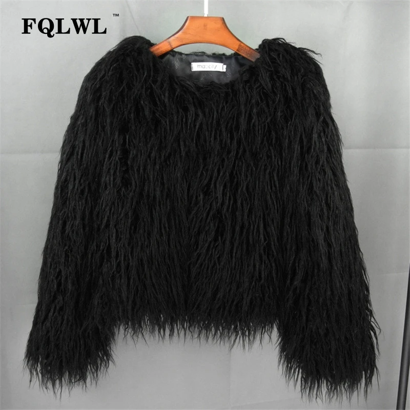 FQLWL, abrigo de piel sintética cálido y colorido para mujer, abrigo de felpa holgado negro, blanco y rosa, chaqueta femenina de piel, prendas de vestir exteriores peludas para Otoño e Invierno 2024
