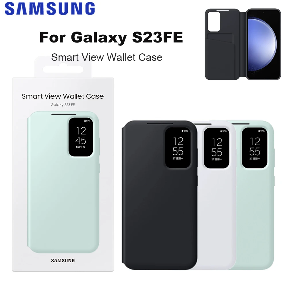 

Original For Samsung Galaxy S23FE S-View Wallet Phone Case with Card Holder Slot Smart View Wallet Flip Cover EF-ZS711