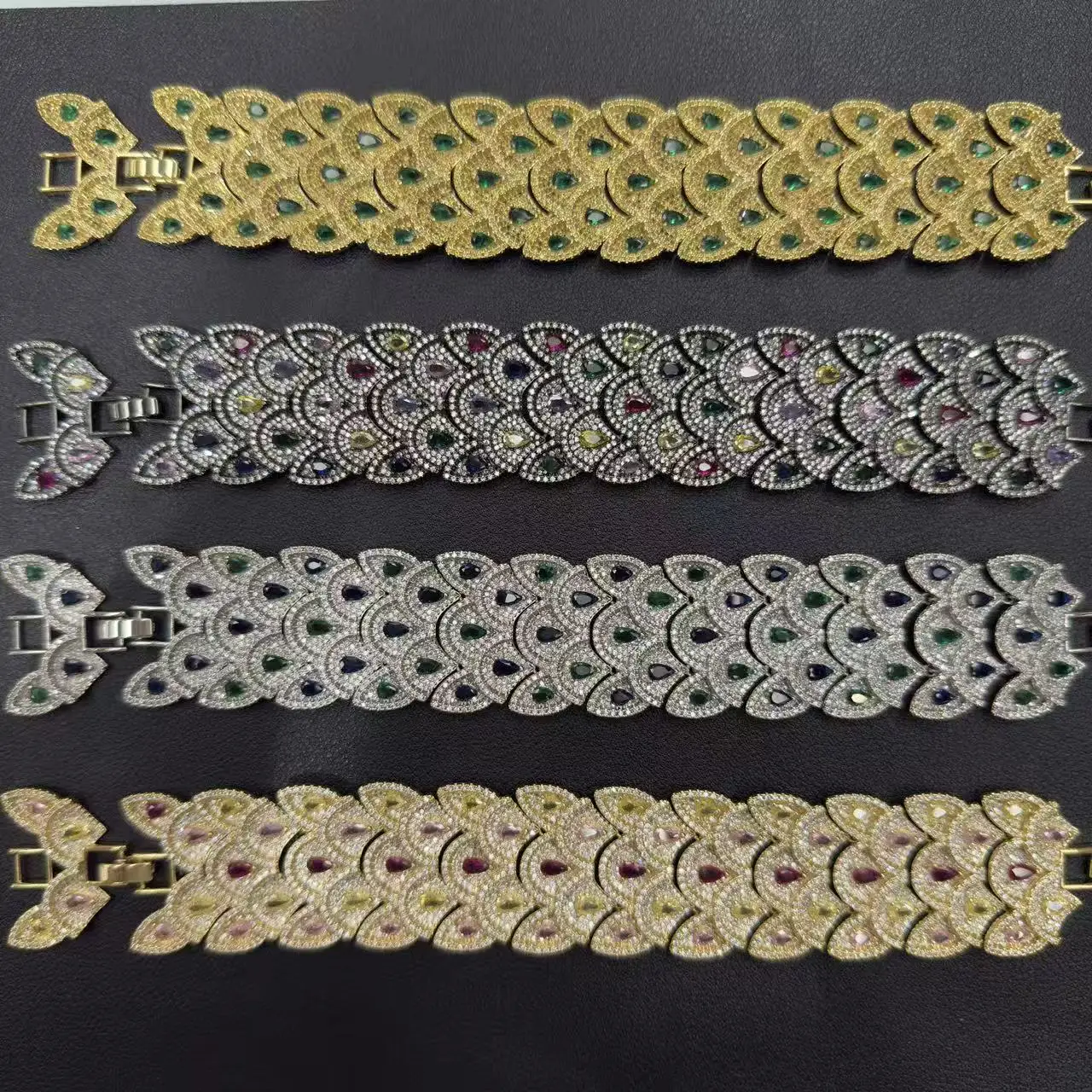 

gorgeous large wide bracelet for women luxury jewelry wedding party gala event anniversary gift silver gold color cubic zirconia