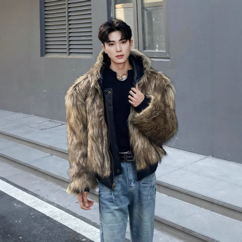 

Двусторонняя мужская зимняя куртка из искусственной кожи с меховой подкладкой, утепленная флисом, премиум-класса, в американском ретро-стиле, для мотоциклистов