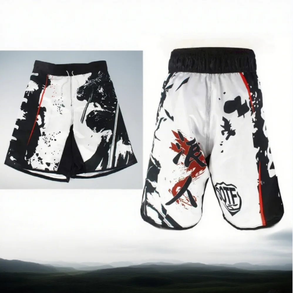 

Men Shorts Black Elastic Waist Bushido Fitness Fierce Ninja Combat Sport Shorts Tiger Muay Shorts Boxing Clothing Thai Boxing