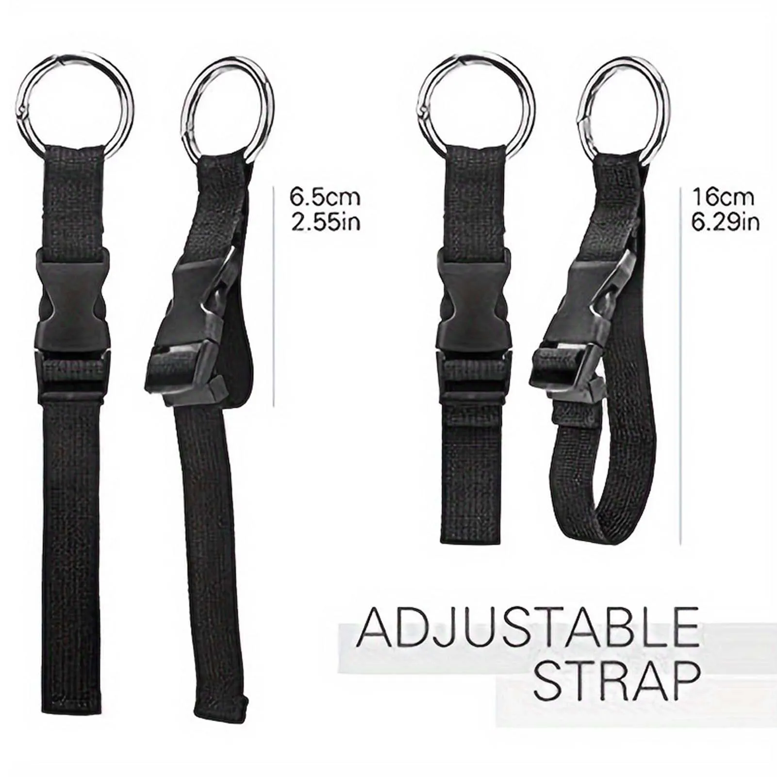 Heavy Duty Bag Luggage Strap With O Ring Hooks Adjustable Carry Clip For Camping Hiking Shopping Travel Gear Organizer