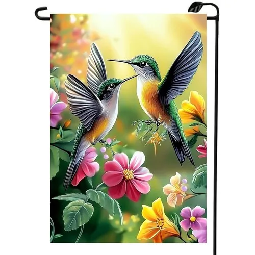 Spring Summer Hummingbird Garden Flag 12x18 Double Sided, Small Burlap Outdoo YYZ