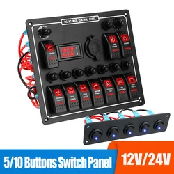 24V 12V Switch Panel 10 Buttons LED Light Toggle Circuit Breaker Test Car Fuse Accessories For Boat Caravan Truck Trailer Marine