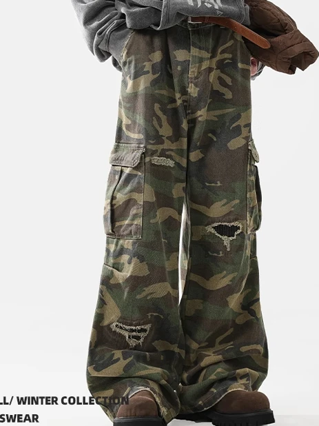 

American High Street Camouflage Work Pants Men Women Vibe Loose Faion Straight Leg Micro Flared Casual Wide Leg Pants