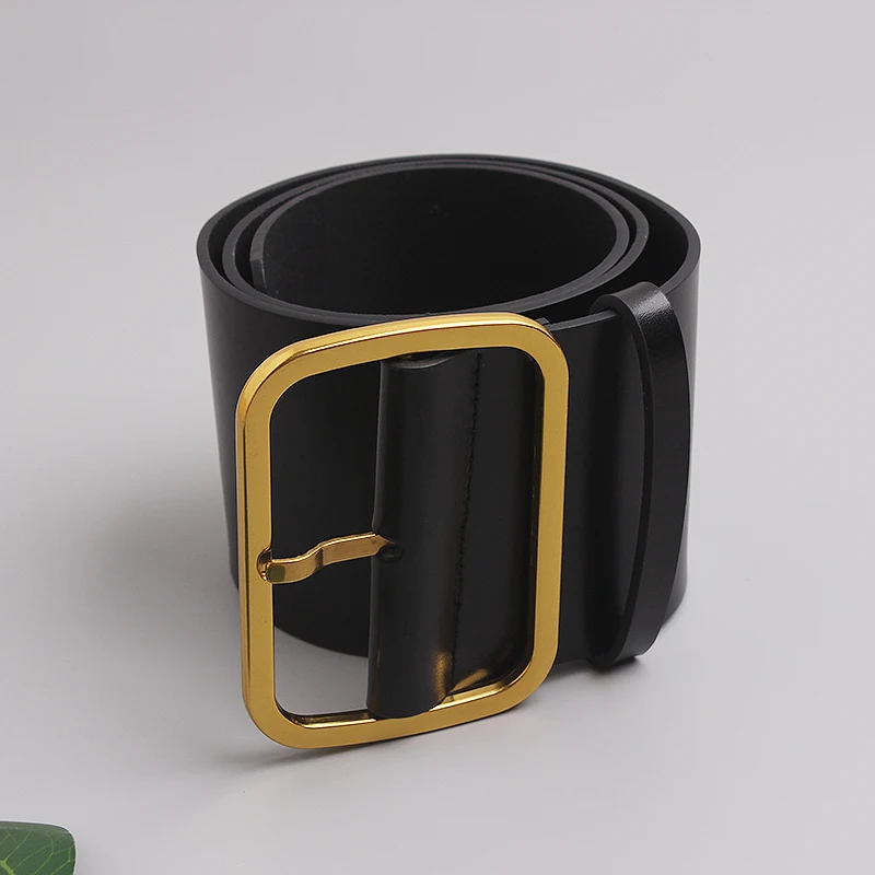 2022 9.5Cm Wide Cowhide Waistband Metal Buckle Waist Belt Black Plain Genuine Leather Coat Dress Female Cinture Commerbund Belt
