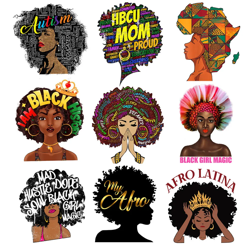 I Am Black On Patches New Black Women Heat Transfer Sitcker For Clothing DIY T-Shirt Decals Thermal Stickers Colth Stripes