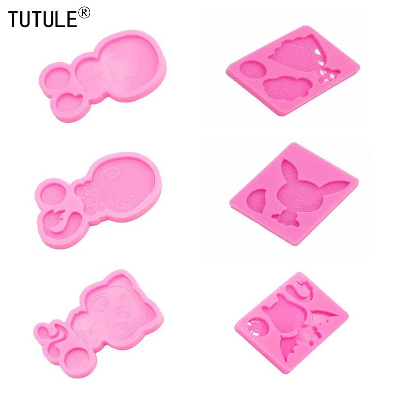 6pcs Shiny Anime Cartoon Baby Mould Resin Craft Keychain Silicone Molds DIY Necklace Jewelry Epoxy Craft Mould Cake Baking Mold