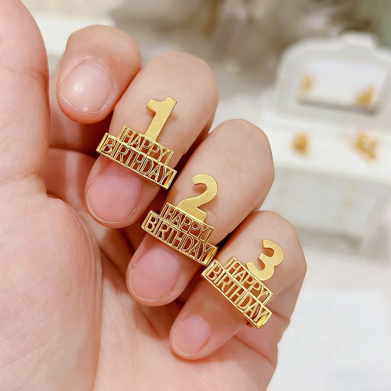 

Auxauxme Personalized Newborn Rings for Baby Kids Adult Stainless Steel Custom Age Happy Birthday Open Rings Adjustable Jewelry