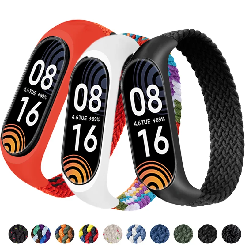 Bracelet For Strap Mi Band 4 3 Nylon Braided Solo Loop Elastic Bracelet Miband6 Miband5 Wristband for xiaomi mi band 5 7 6 strap