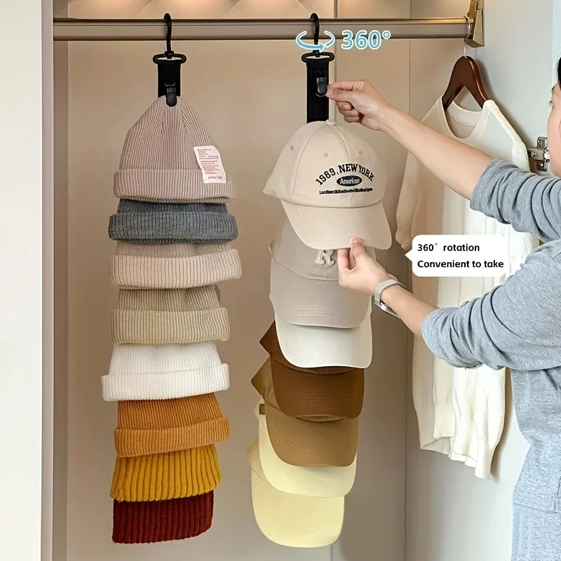Wardrobe Hat Rack Hanging Rope Hat Storage Clips Hat Organizer Display for Baseball Caps  Hat Hanger for Closet Door and Bedroom