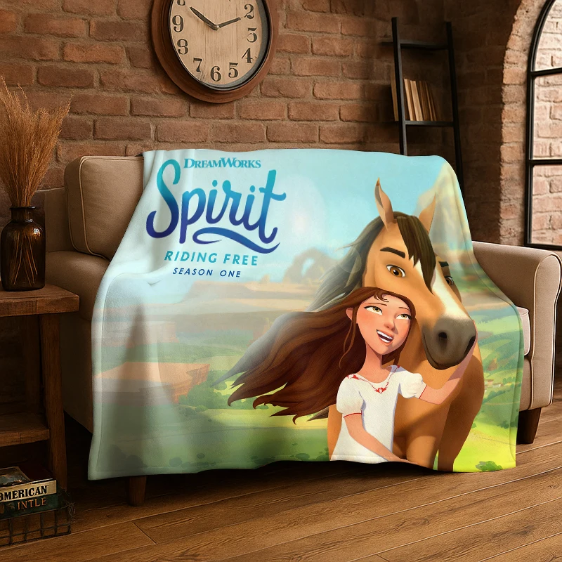 New Cartoon Spirit Riding Free Horses Flannel Throw Blanket,Warm Cozy Blanket for Bed,Sofa,Couch,Bedroom,Living Room,Office,Gift