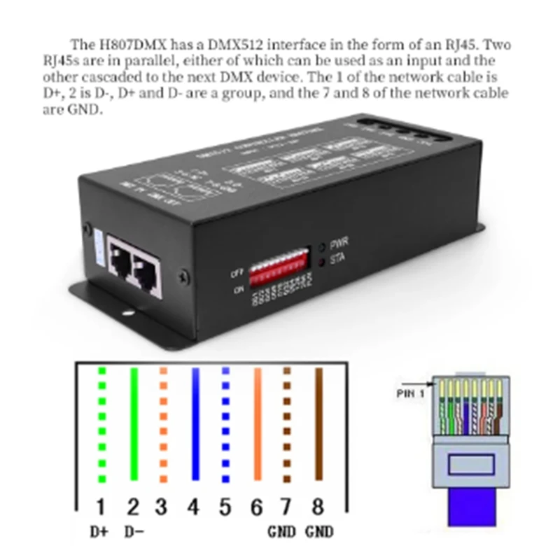 DMX512 H807 RGB LED Controller DMX WS2811 WS2812B WS2813 WS2815 Pixels Led Strip Controller DMX Stage Light 1024Pixels Durable