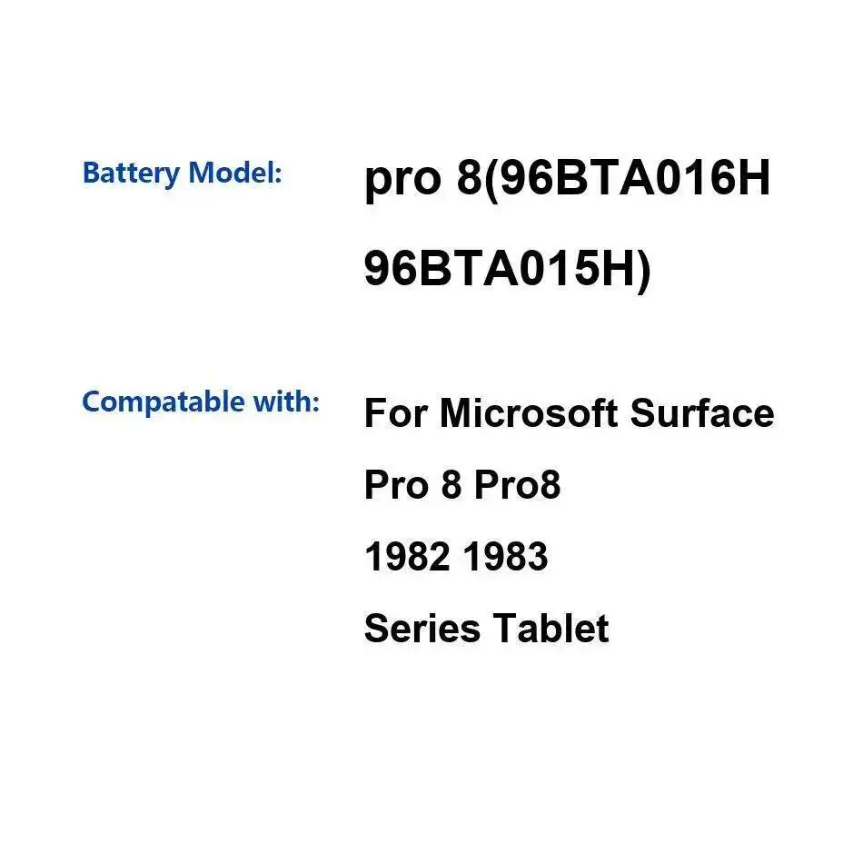 

Для Microsoft Surface Pro 8 1982 1983 96BTA016H 96BTA015H 4414 мАч аккумулятор для ноутбука длительный срок службы