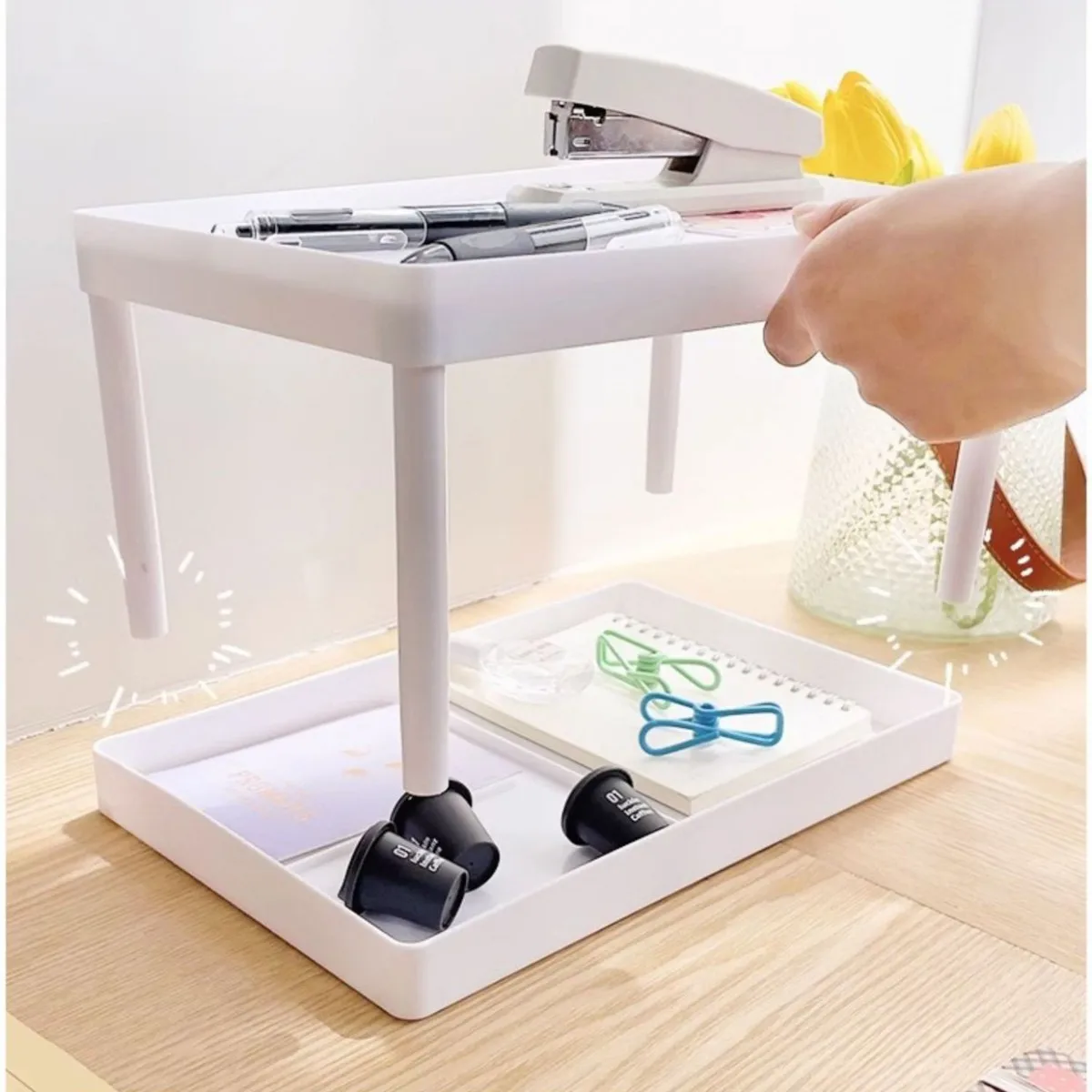 Multifunktionale Desktop Kosmetische Lagerung Rack Büro Lagerung Box Organizer Schreibwaren Sortierung Rack Doppel-schicht Lagerung Rack – Detail 3