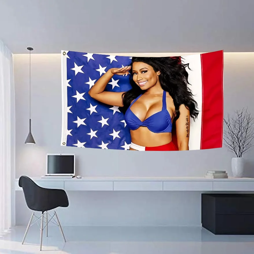 نيكي ميناج العلم ألوان زاهية مزدوجة مخيط وحلقات نحاسية 3x5 FT 90x150 سنتيمتر راية الموسيقى المغني ستار ديكور فني أعلام