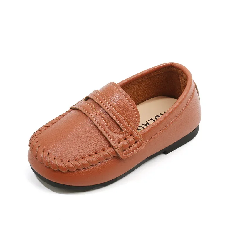 Children Boys Leather Shoes 2024 Spring and Autumn Simple Slip-on Round-toe School Shoes Loafers Flats Moccasins Classic Formal