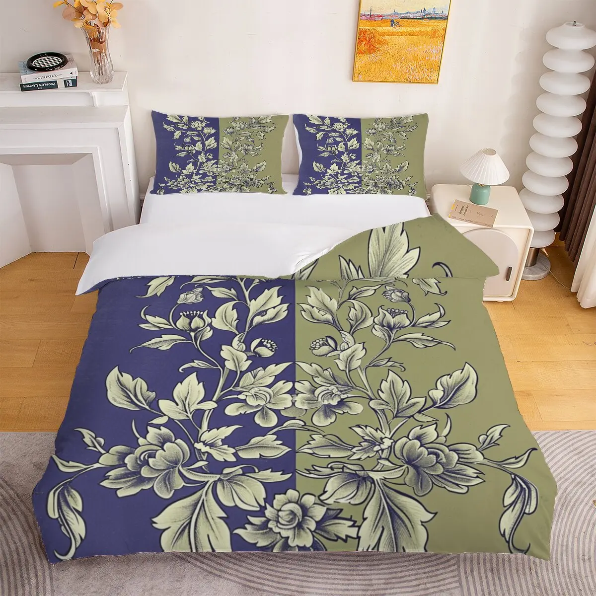 Chrysanthemum  duvet cover   Flowers and leaves  1 duvet cover and 2 pillowcases