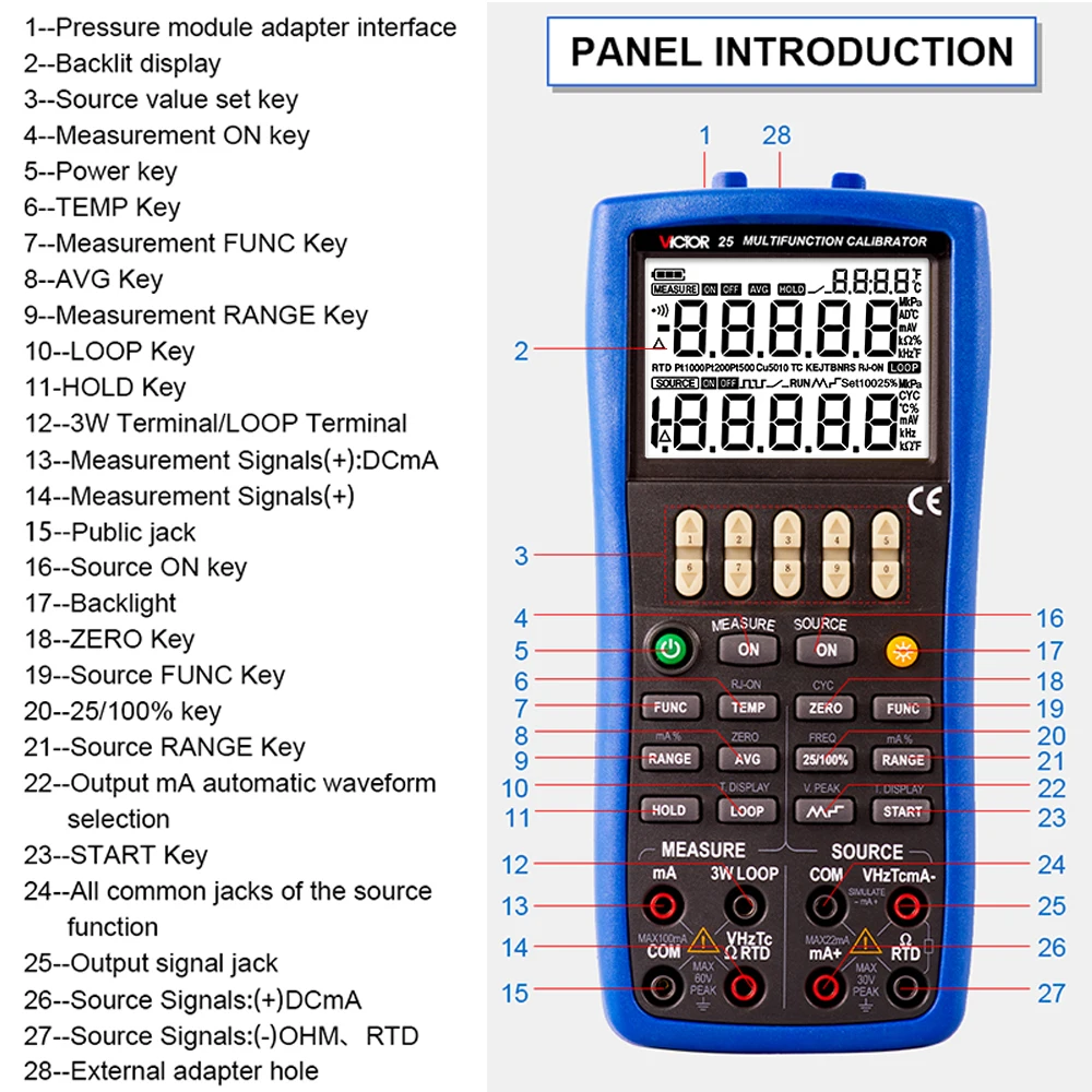 Victor 25 Process Calibrator Source Instruments Output and Input Function Resistance RTD Signal Simulate Temperature Frequency