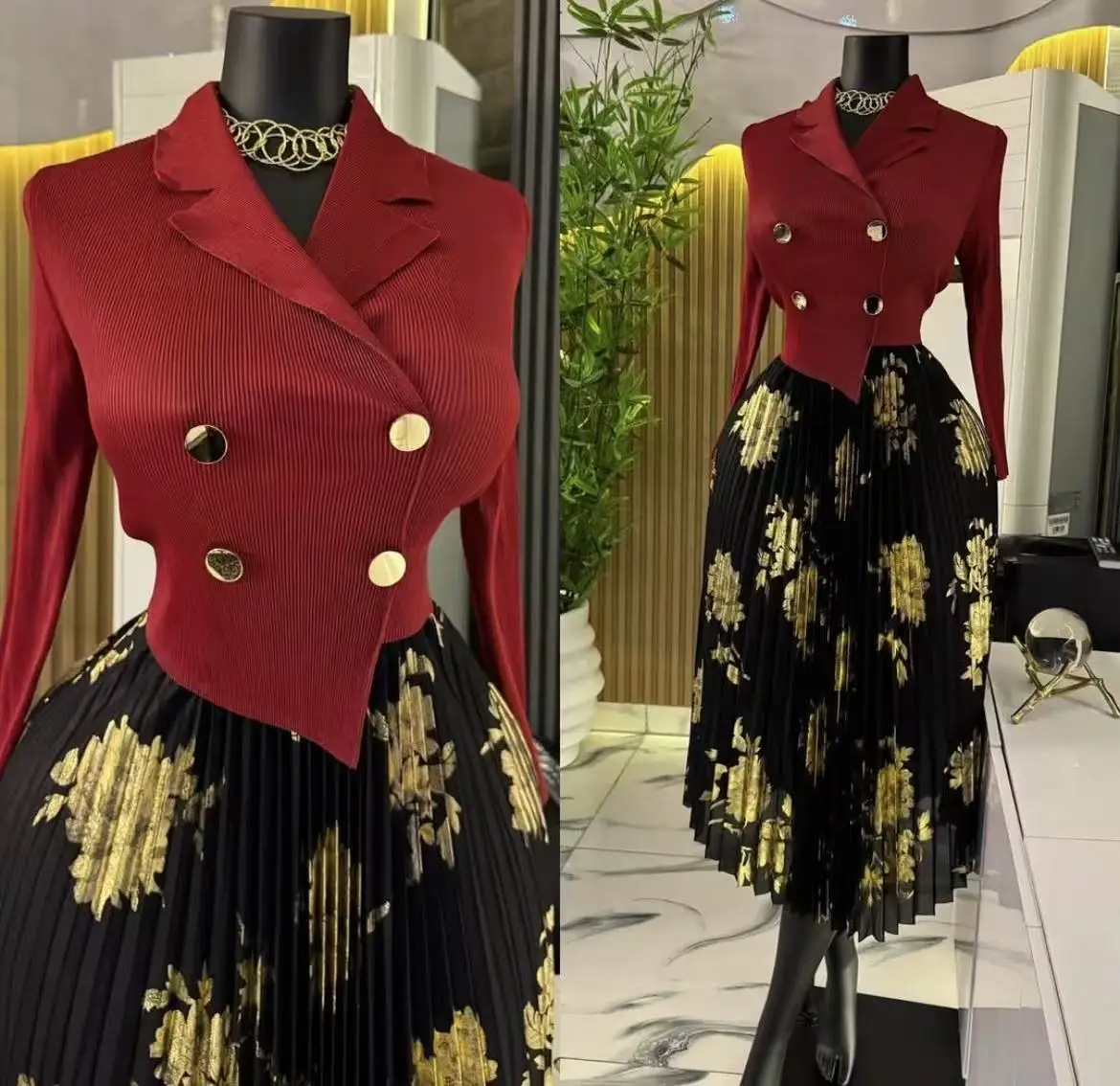 Miyake Commuterอารมณ์ชุดฤดูใบไม้ผลิ 2025 เสื้อผ้าผู้หญิงใหม่แขนยาวจีบกระโปรงชุดคอElegantกระโปรงอเนกประสงค์