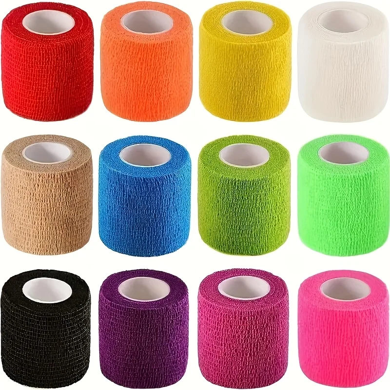 Cohesive Bandage, 12 Rolls Self Adherent Vet Wrap, 5cm x 4.5cm Football Sock Wrap & Shin Guard Tape, for Wrist & Ankle