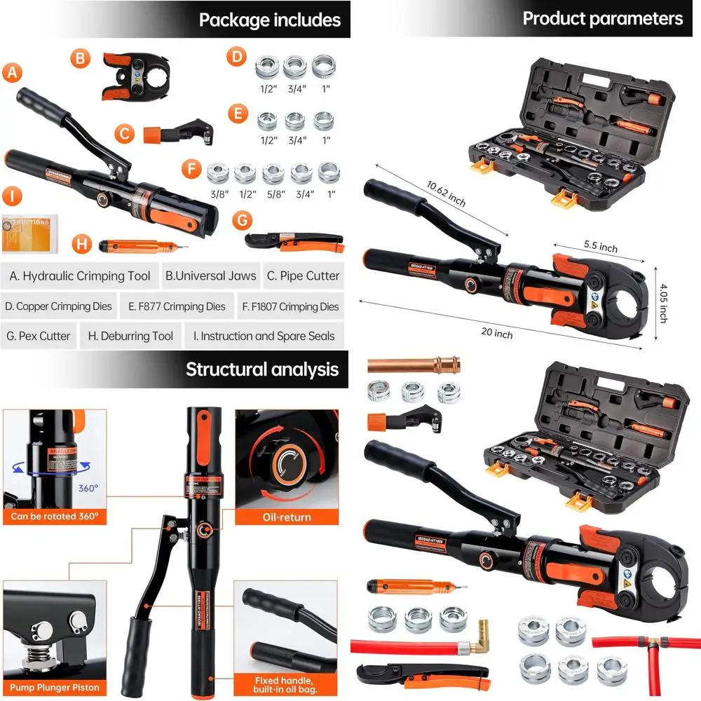 

Инструменты для обжима медных труб с насадками 1/2, 3/4, 1 и фитингами PEX для труб 3/8, 1/2, 5/8, 3/4, 1 дюймов